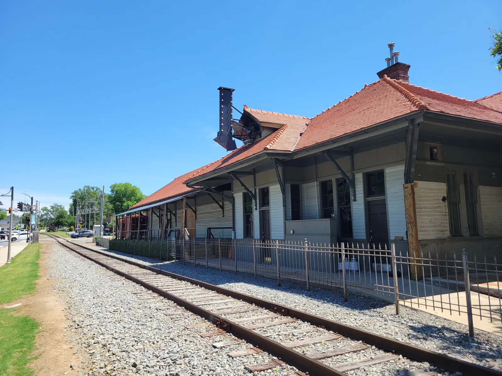 The Woodstock Depot beside the railroad on Main Street, built by the Louisville and Nashville Railroad