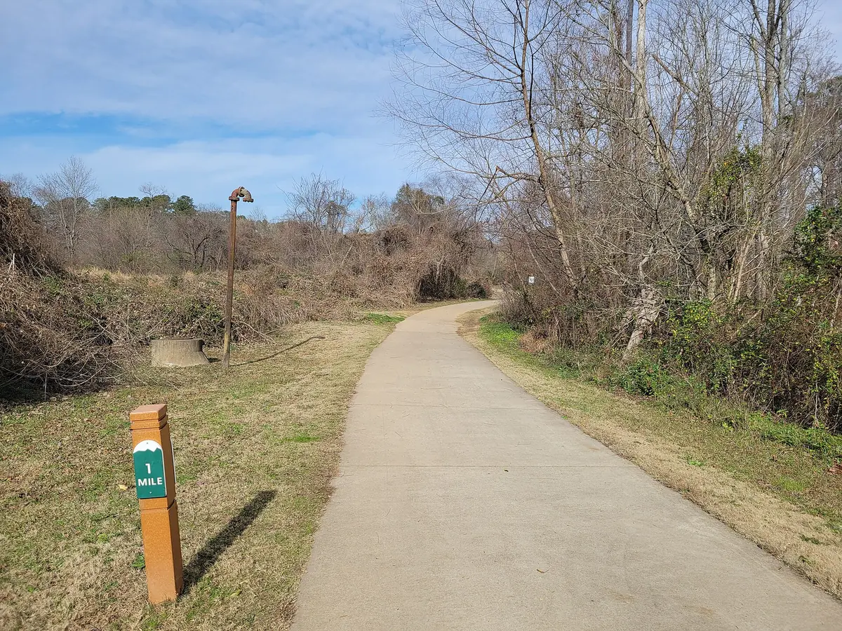 The 1-mile marker on the Noonday Creek Trail, which runs from downtown Woodstock south toward Highway 92