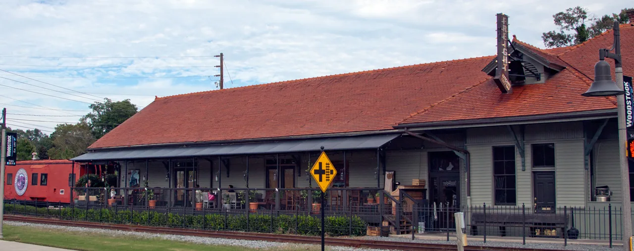 The Woodstock Depot beside the railroad in downtown Woodstock