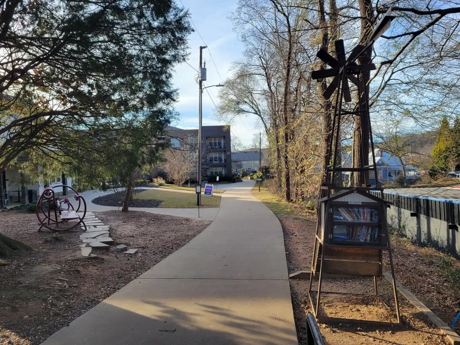 A Little Free Library beside a neighborhood path in Woodstock